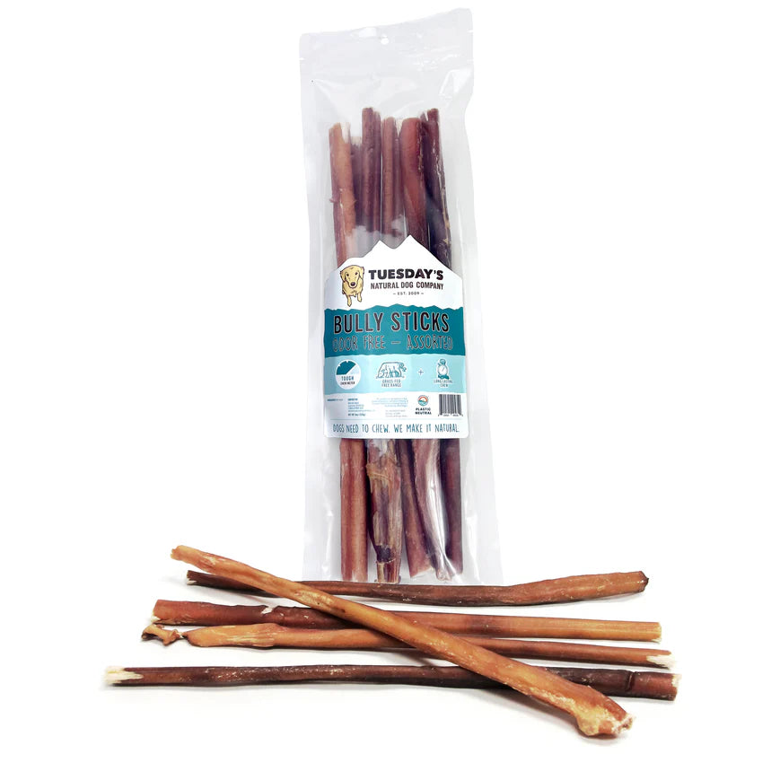 Bully Sticks Odor Free - Packaged - 12" Bully - 8 oz. Bag. - Dog.Dog.Cat.