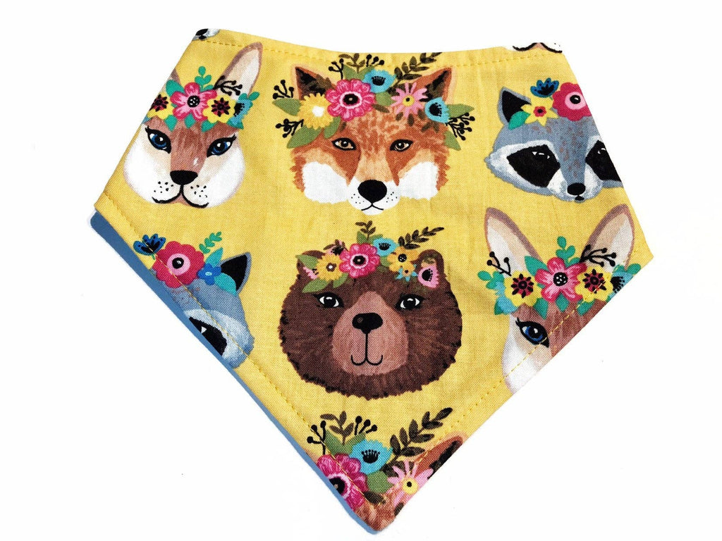 Very Vintage Designs - Critter Crowns - Mustard Yellow Animals Snap Dog & Cat Bandana - Dog.Dog.Cat.