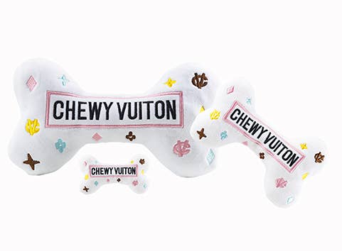 White Chewy Vuiton Bones Squeaker Dog Toy: Small / Mini - Dog.Dog.Cat.