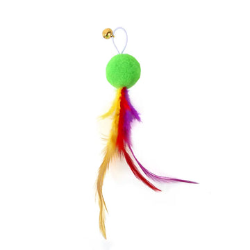 Fun Furry ball cat toy with feathers and attachment for wand toys - Dog.Dog.Cat.