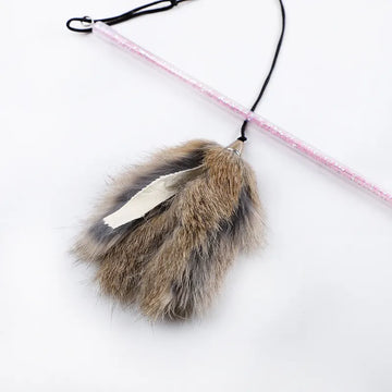 Rabbit Fur Cat Teaser on a Short Plastic Wand - Dog.Dog.Cat.