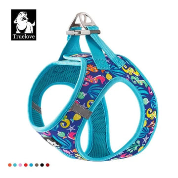 True Love Floral Print Mesh Dog Harness TLH3016- Blue Atoll - Dog.Dog.Cat.