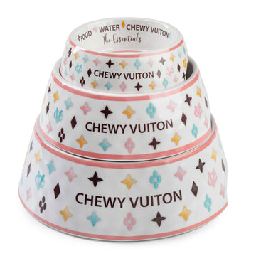 White Chewy Vuiton Dog Bowl - 3 Sizes!! Dog Food Bowl - Dog.Dog.Cat.