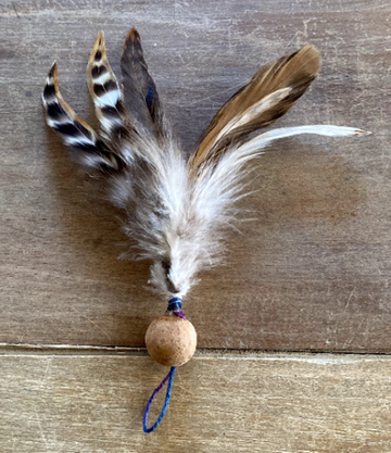 Birdie Cat-fishing Lure, Natural Cork and Rooster Feathers - Dog.Dog.Cat.