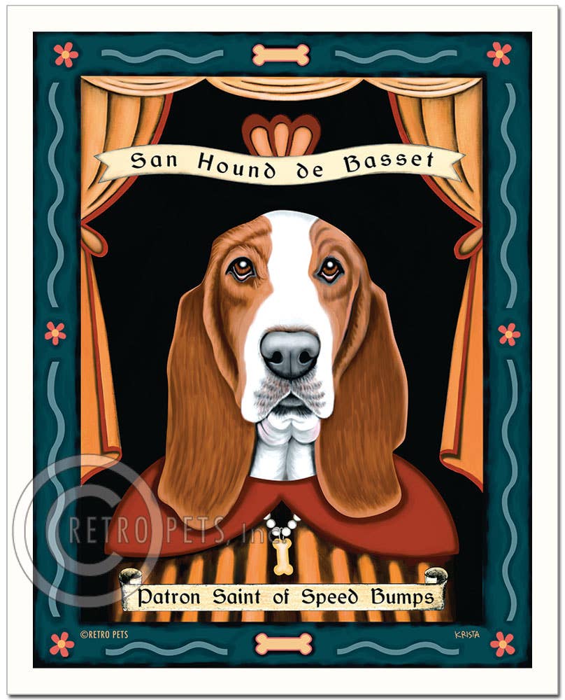 P-143  8x10 Print, Basset Hound "Basset Hound Saint" - Dog.Dog.Cat.