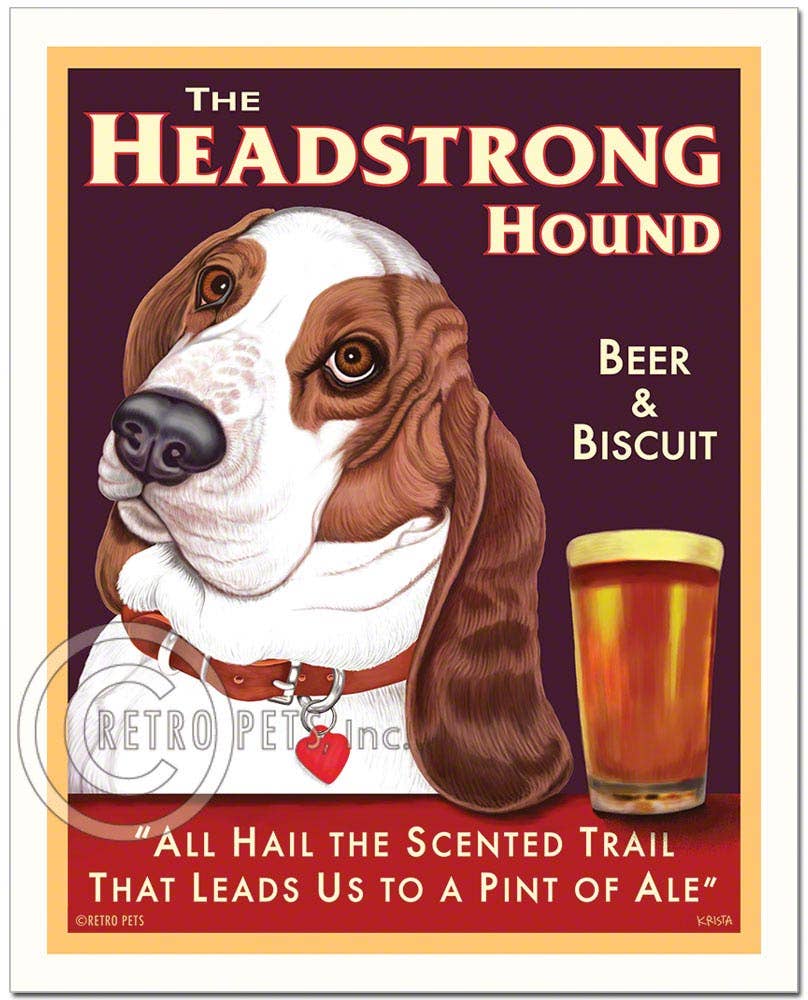 PB-113  8x10 Print, Basset "Headstrong Hound/Solid Back" - Dog.Dog.Cat.