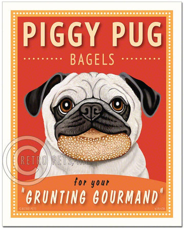 HP-106  8x10 Art Print, Pug "Piggy Pug Bagels" - Dog.Dog.Cat.